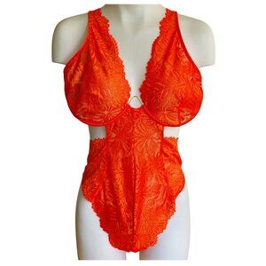 La SENZA Portofino Orange lace one-piece lingerie teddy one-piece size XL EUC